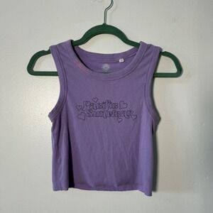 PacSun Purple Ribbed Tank Top Pacific Sunwear Hearts Graphic Crop Top Medium